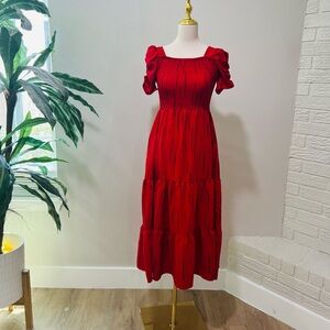 Elegant Red Smocked Dress